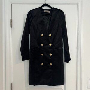 VERO MODA Black Velvet Military Inspired Suit Jacket Dress Midi Gold Button 34